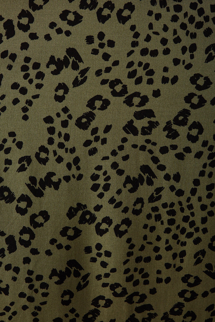 Dandelion Maxi Dress In Olive Green With Black Print - fabric