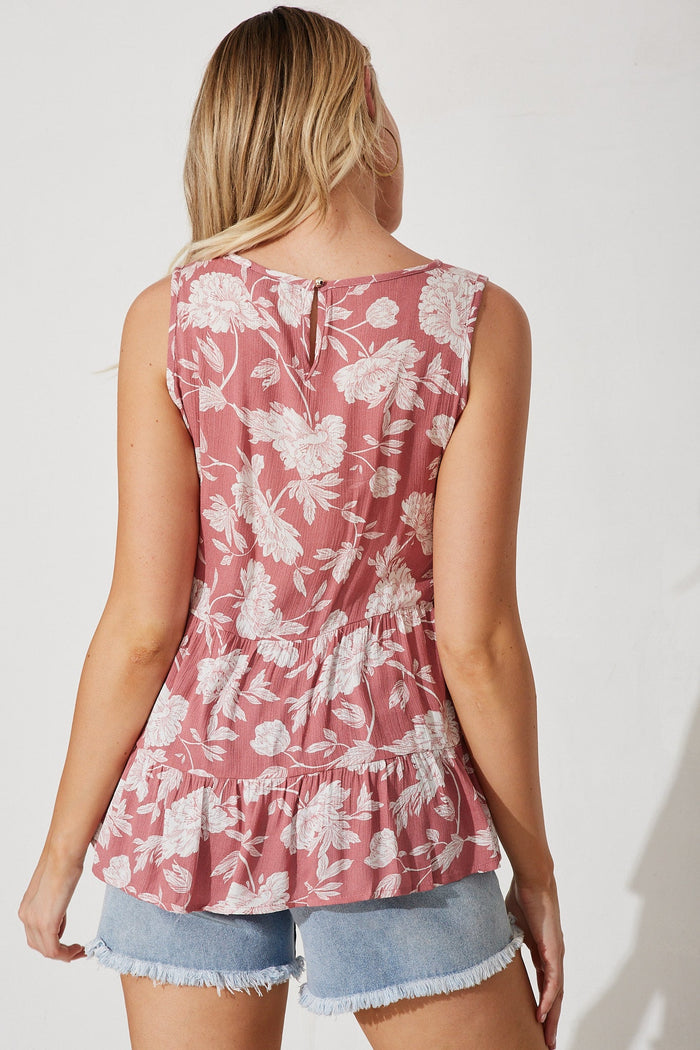 Plymouth Top In Rose With White Floral - back