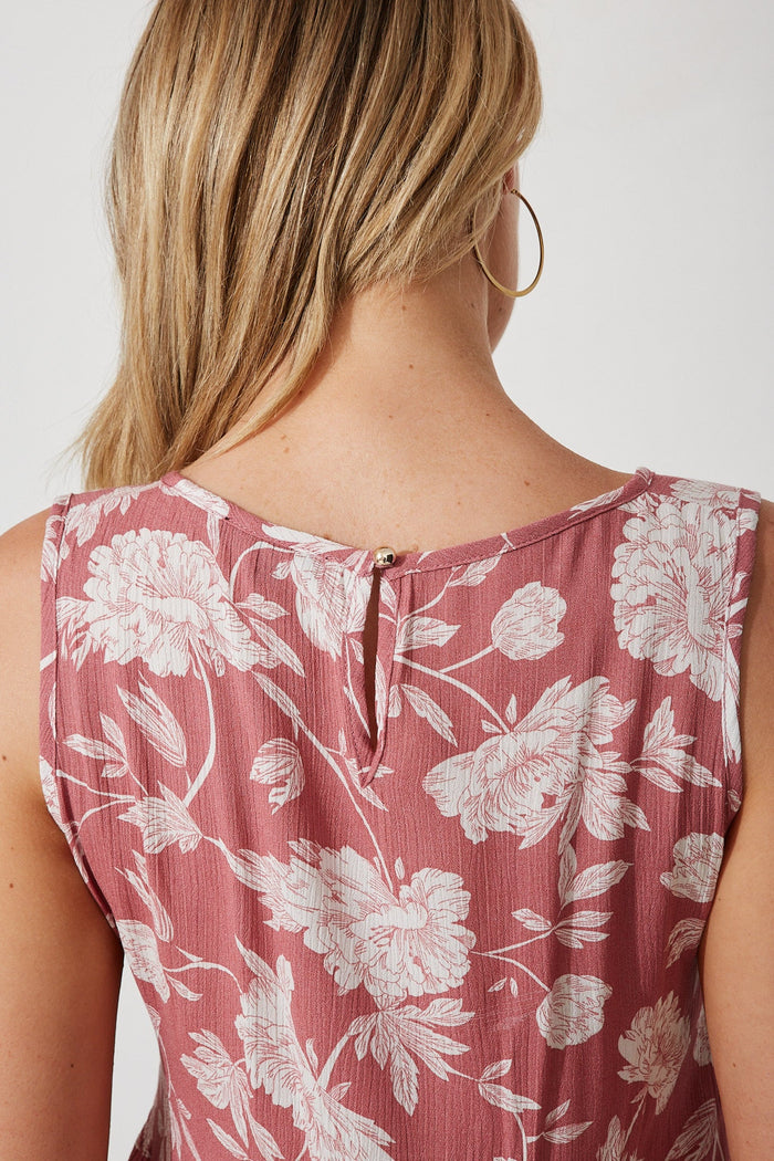Plymouth Top In Rose With White Floral - detail