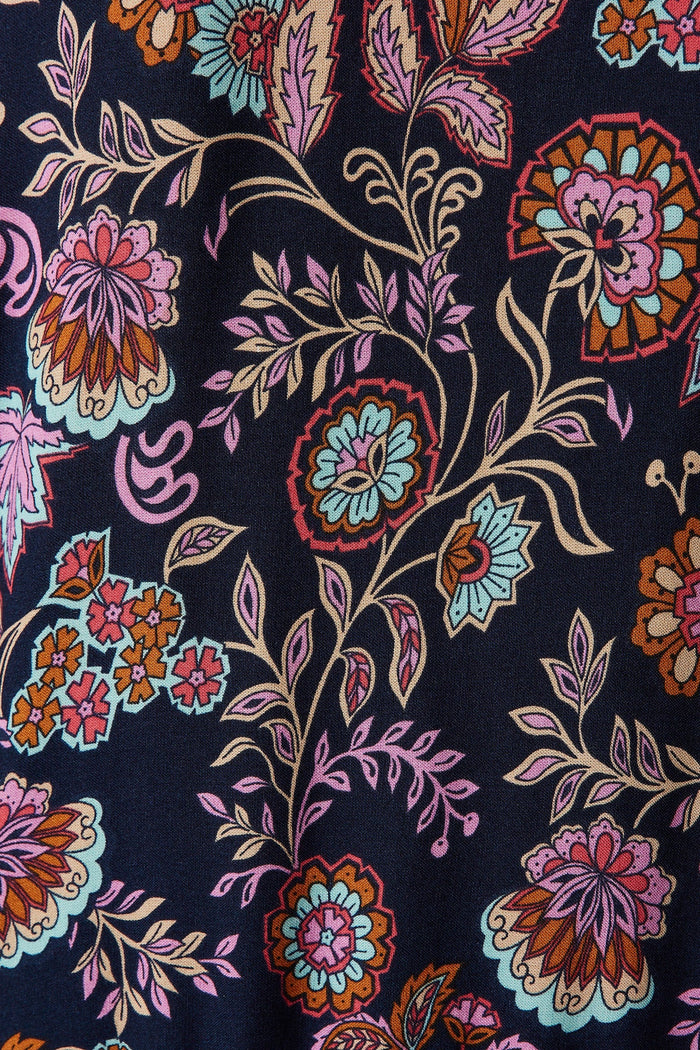 Freesia Smock Top In Navy With Boho Floral - fabric