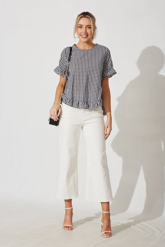 Belladonna Top In Black With Gingham Check Cotton - full length