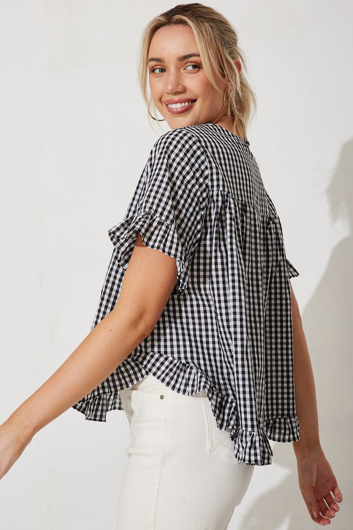 Belladonna Top In Black With Gingham Check Cotton - side