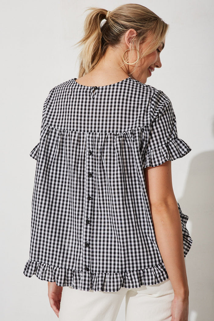 Belladonna Top In Black With Gingham Check Cotton - back