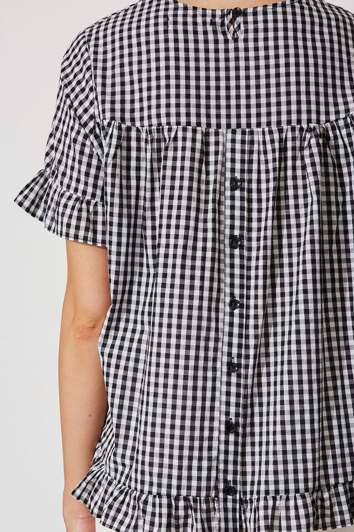 Belladonna Top In Black With Gingham Check Cotton - detail