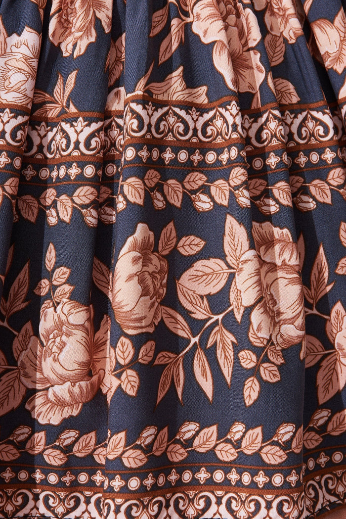Amber Smock Top In Navy With Brown Boho Floral - St Frock (Dev)