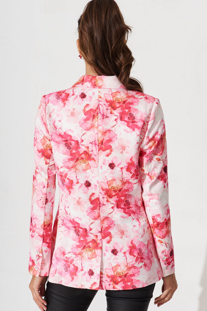Segovia Blazer In Pink With White Floral Cotton Blend - back