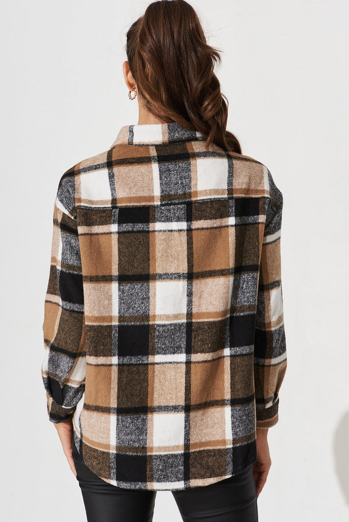 Mallard Shacket In Brown With Black And White Check - back