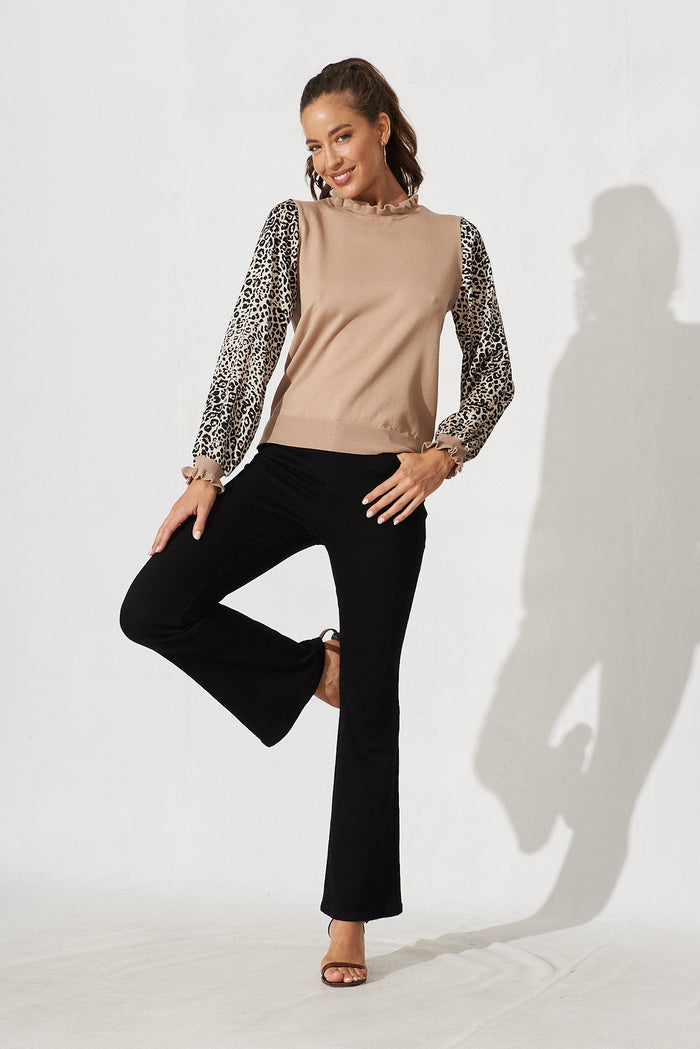 Bluet Knit In Brown With Leopard Print Cotton Blend - full length