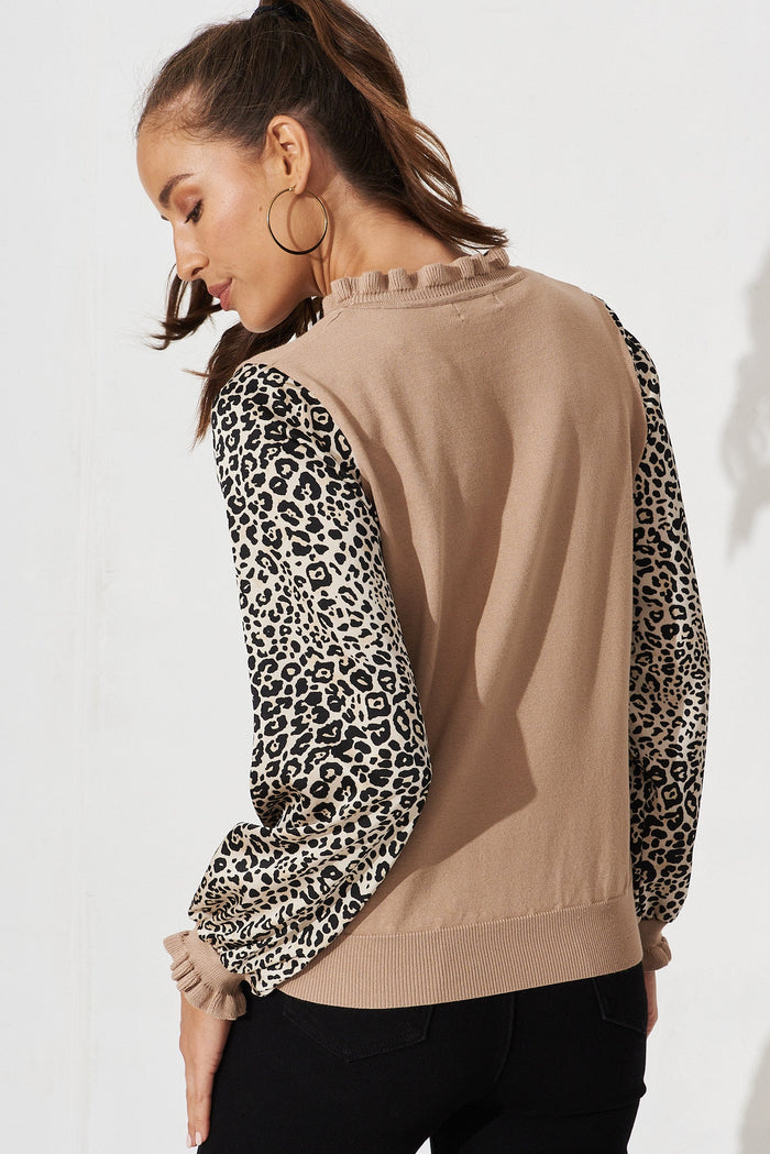 Bluet Knit In Brown With Leopard Print Cotton Blend - back