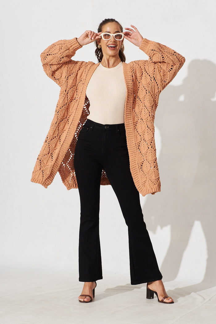 Suzano Knit Cardigan In Brown Wool Blend - full length