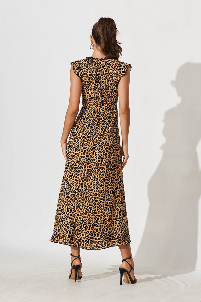 Wolverhampton Maxi Dress In Brown With Leopard Print - back