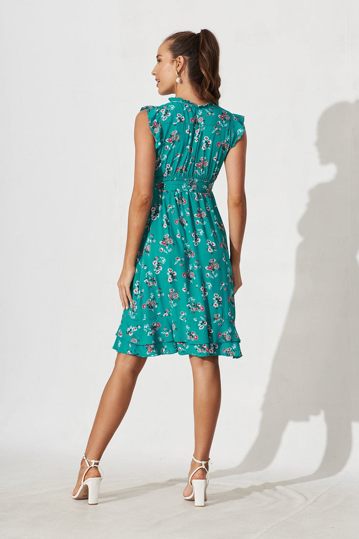 Wolverhampton Dress In Blue With Pink Floral Print - back