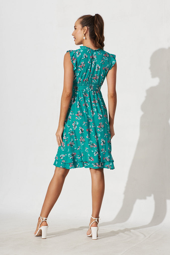 Wolverhampton Dress In Blue With Pink Floral Print - back