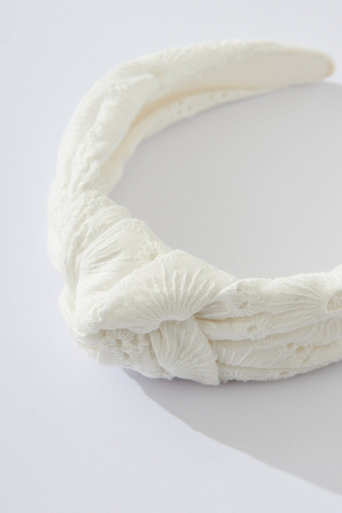 August + Delilah Gracey Headband In White Broderie Cotton - detail