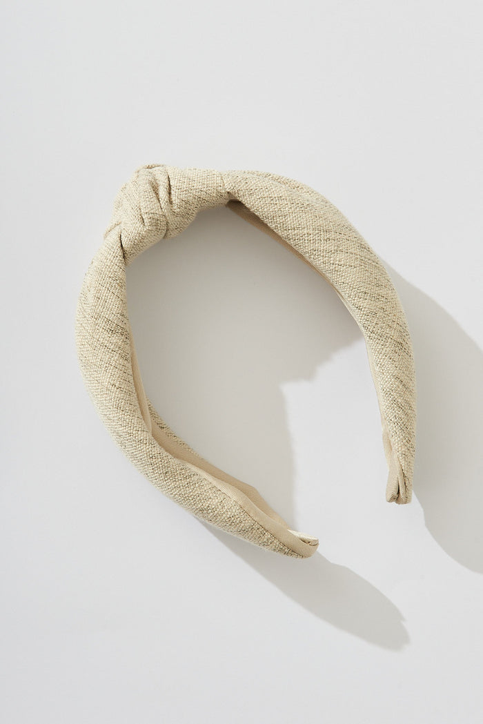 August + Delilah Gracen Headband In Beige Linen - flatlay