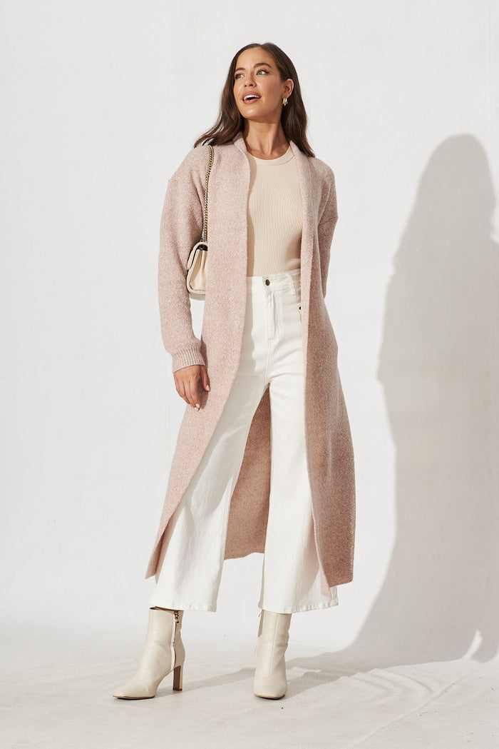 Narela Knit Cardigan In Beige Wool Blend - full length
