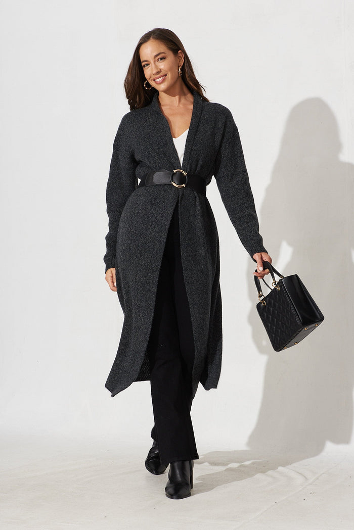 Narela Knit Cardigan In Grey Wool Blend - full length