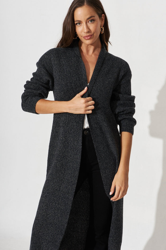 Narela Knit Cardigan In Grey Wool Blend - front