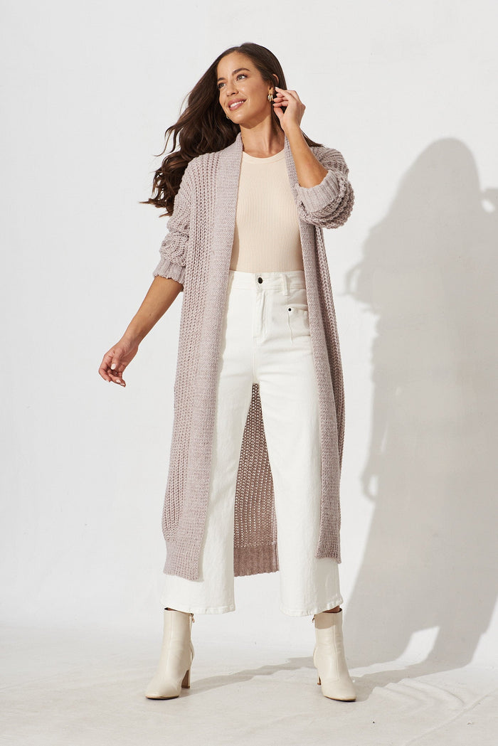 Marilla Knit Cardigan In Beige Marle Wool Blend - full length