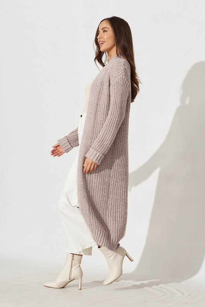 Marilla Knit Cardigan In Beige Marle Wool Blend - side