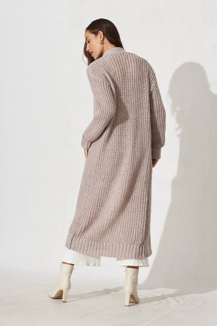 Marilla Knit Cardigan In Beige Marle Wool Blend - back