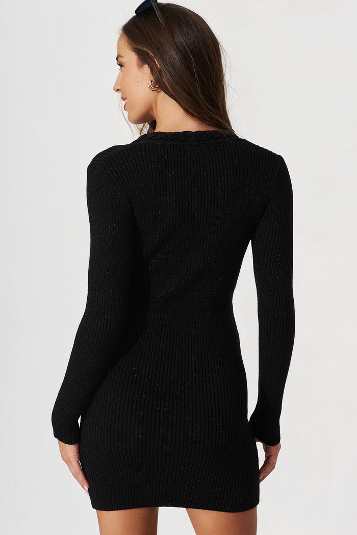 Shirley Knit Dress In Black Wool Blend - back