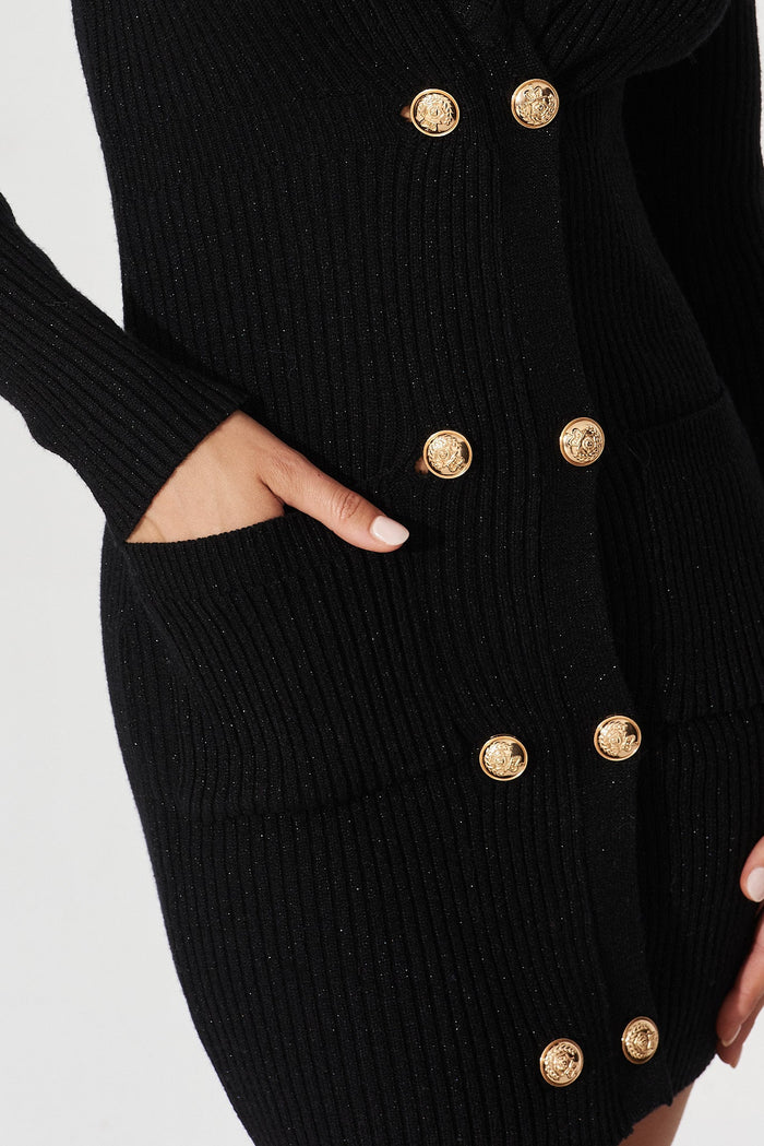 Shirley Knit Dress In Black Wool Blend - detail