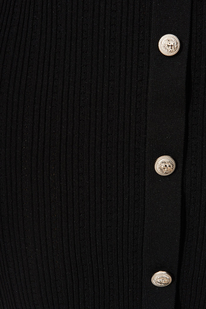 Rose Knit Dress In Black Wool Blend - fabric