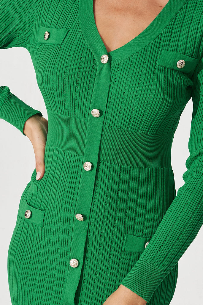 Rose Knit Dress In Green Wool Blend - detail
