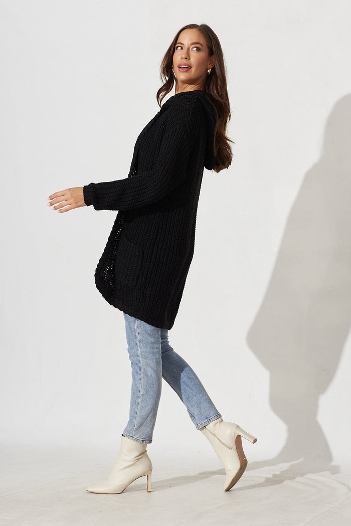 Trade In Knit Cardigan In Black Wool Blend - side