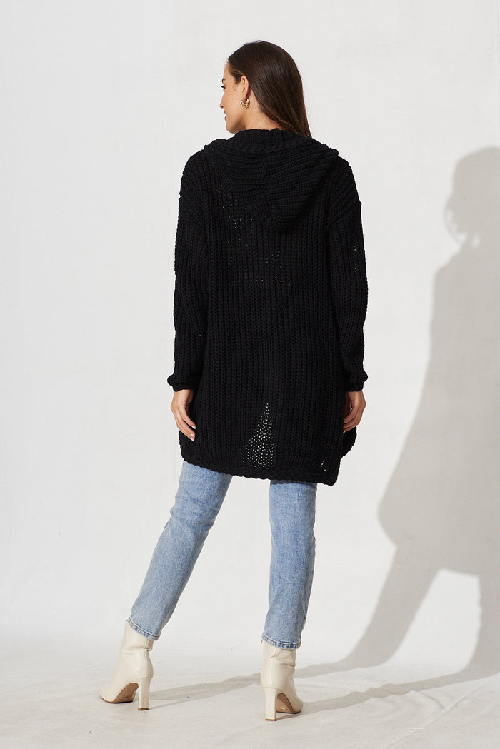 Trade In Knit Cardigan In Black Wool Blend - back