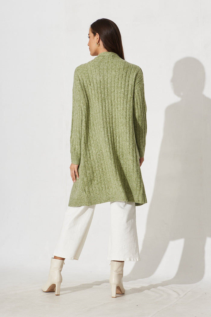 Kingsdene Knit Cardigan In Sage Wool Blend - back