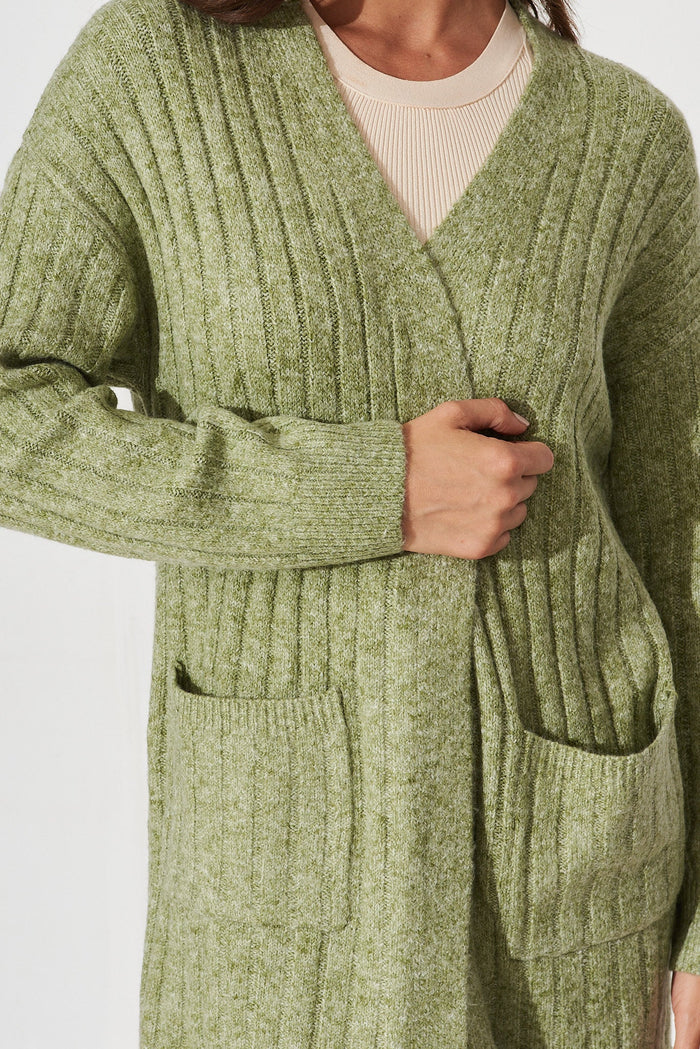 Kingsdene Knit Cardigan In Sage Wool Blend - detail