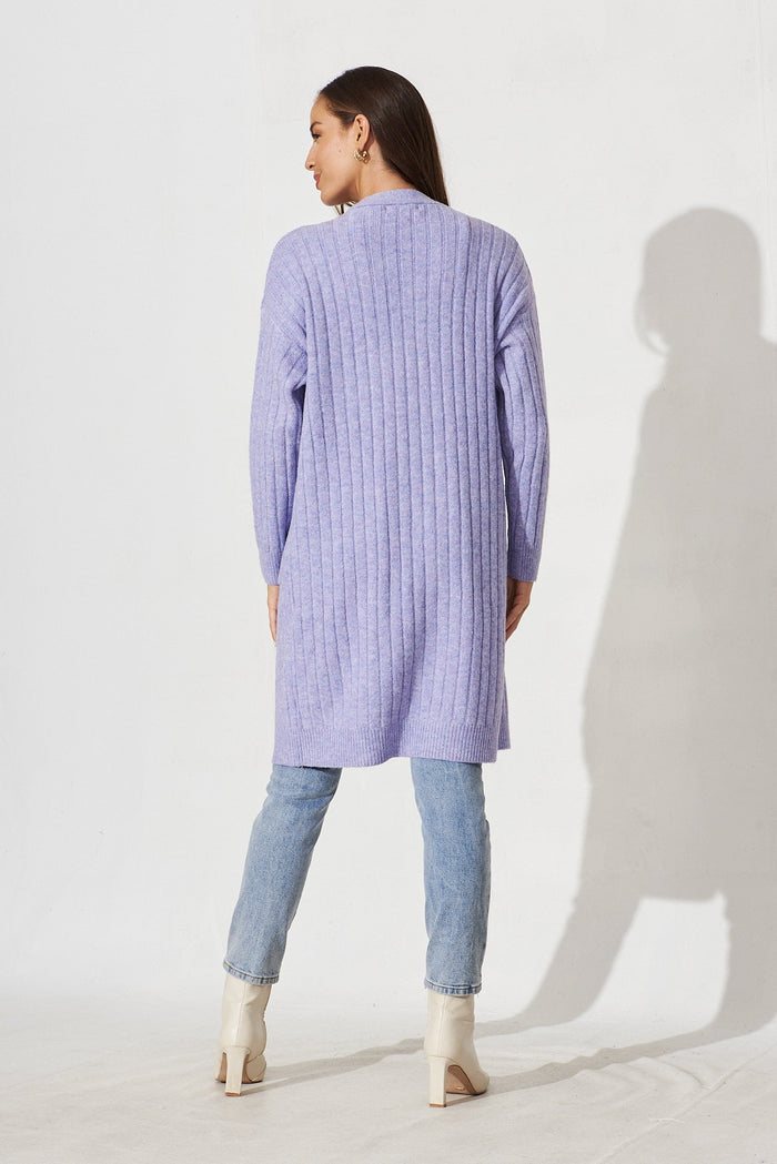 Kingsdene Knit Cardigan In Purple Wool Blend - back