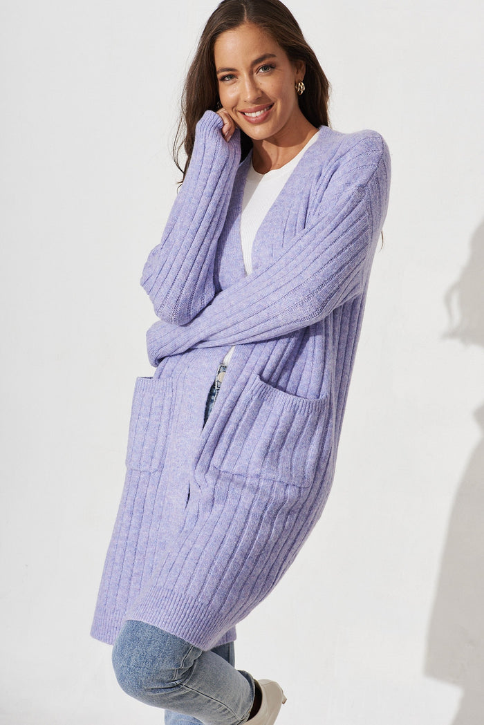 Kingsdene Knit Cardigan In Purple Wool Blend - front