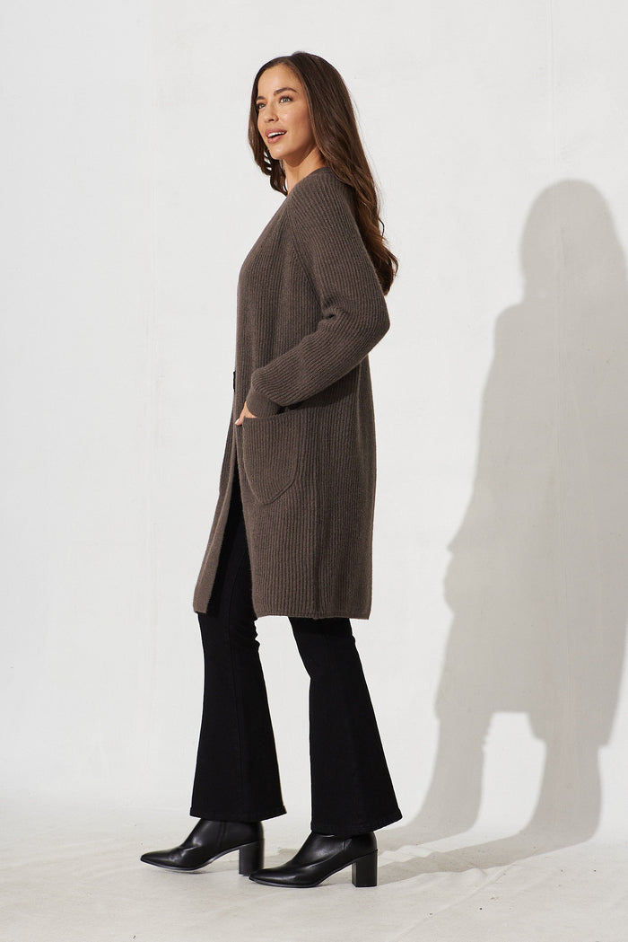 Sullana Knit Cardigan In Brown Wool Blend - side