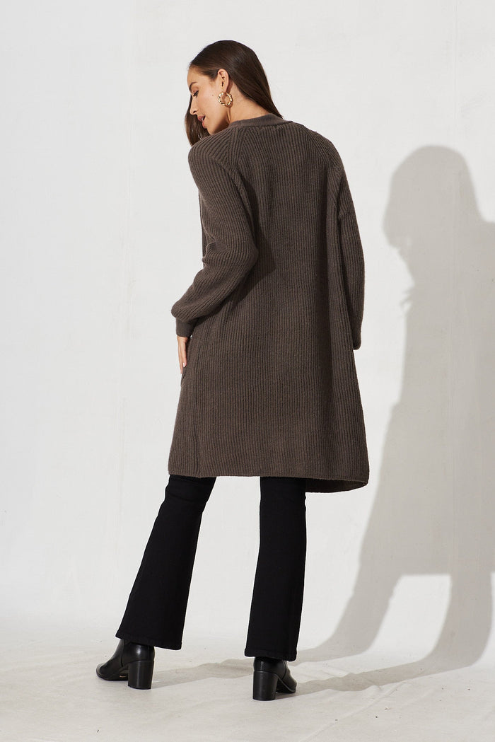 Sullana Knit Cardigan In Brown Wool Blend - back