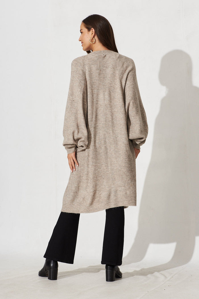 Maurine Batwing Knit Cardigan In Taupe Marle Wool Beld - back