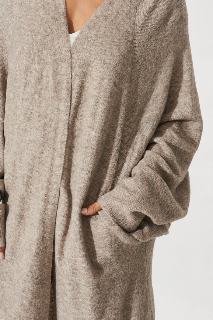 Maurine Batwing Knit Cardigan In Taupe Marle Wool Beld - detail