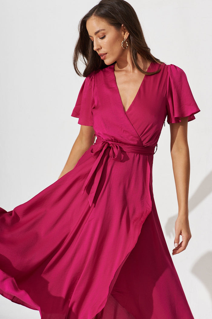 Zegnat Midi Dress In Berry Satin - front