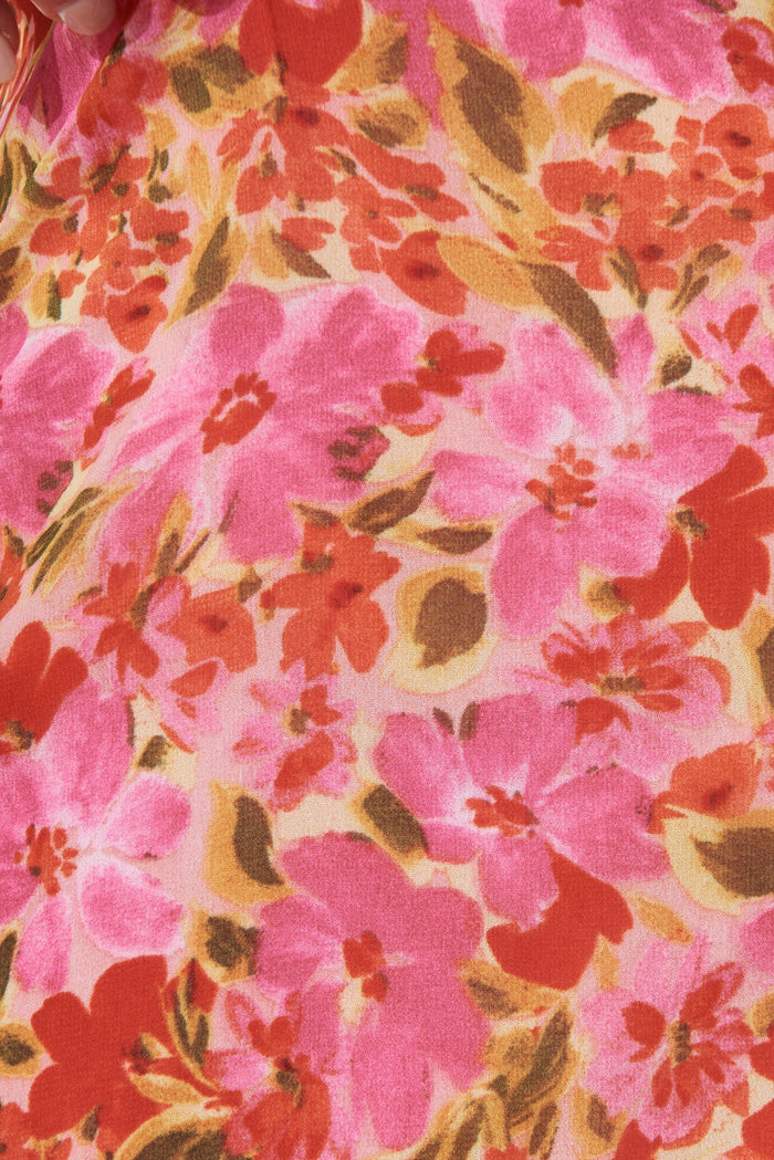 Milan Midi Dress In Pink With Red Floral - fabric
