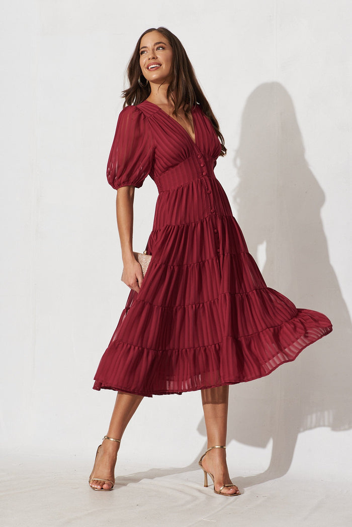 Modica Midi Dress In Berry Chiffon - full length