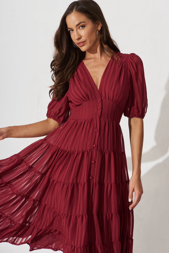 Modica Midi Dress In Berry Chiffon - front