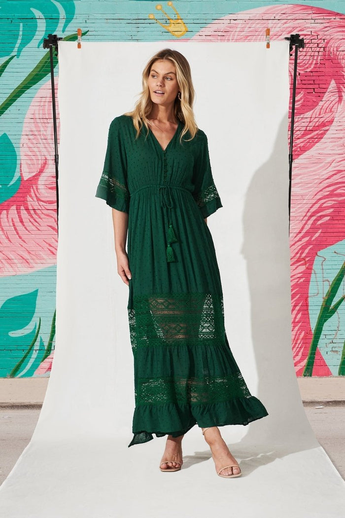 Boheme Dress In Green Swiss Dot - St Frock (Dev)