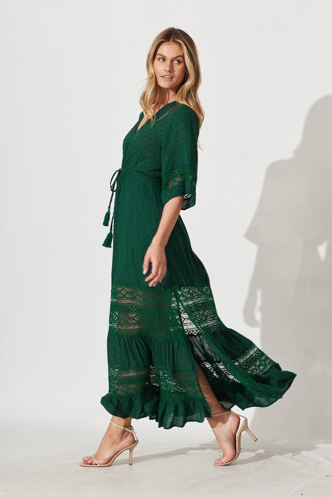 Boheme Dress In Green Swiss Dot - St Frock (Dev)