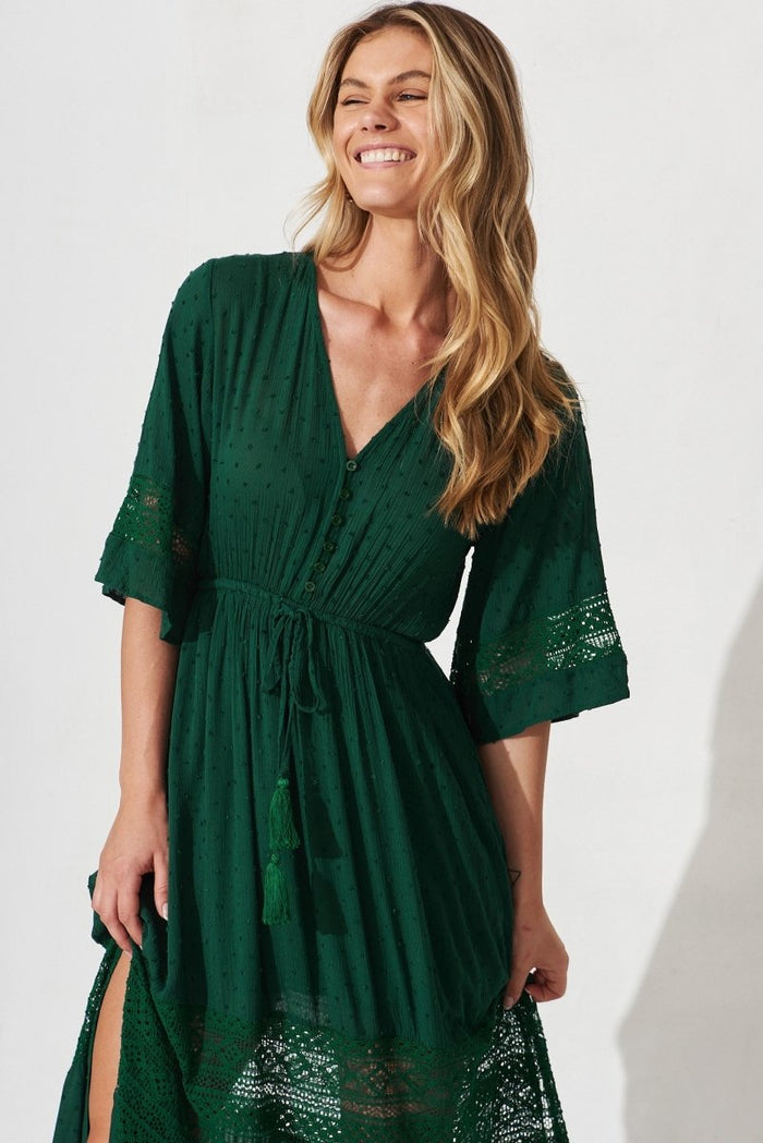 Boheme Dress In Green Swiss Dot - St Frock (Dev)