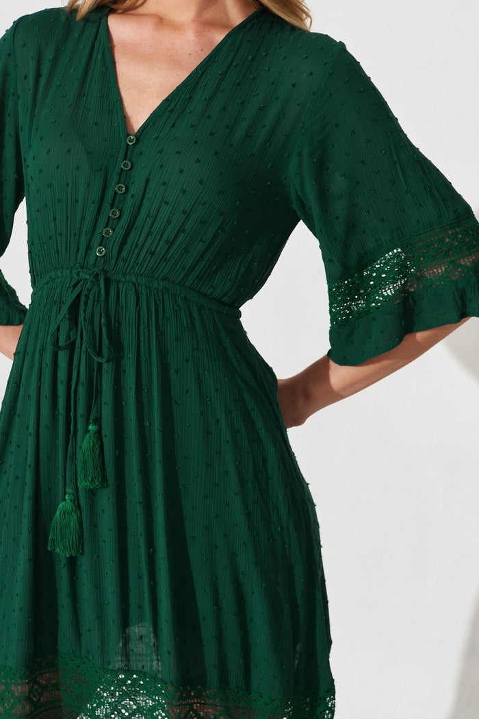Boheme Dress In Green Swiss Dot - St Frock (Dev)