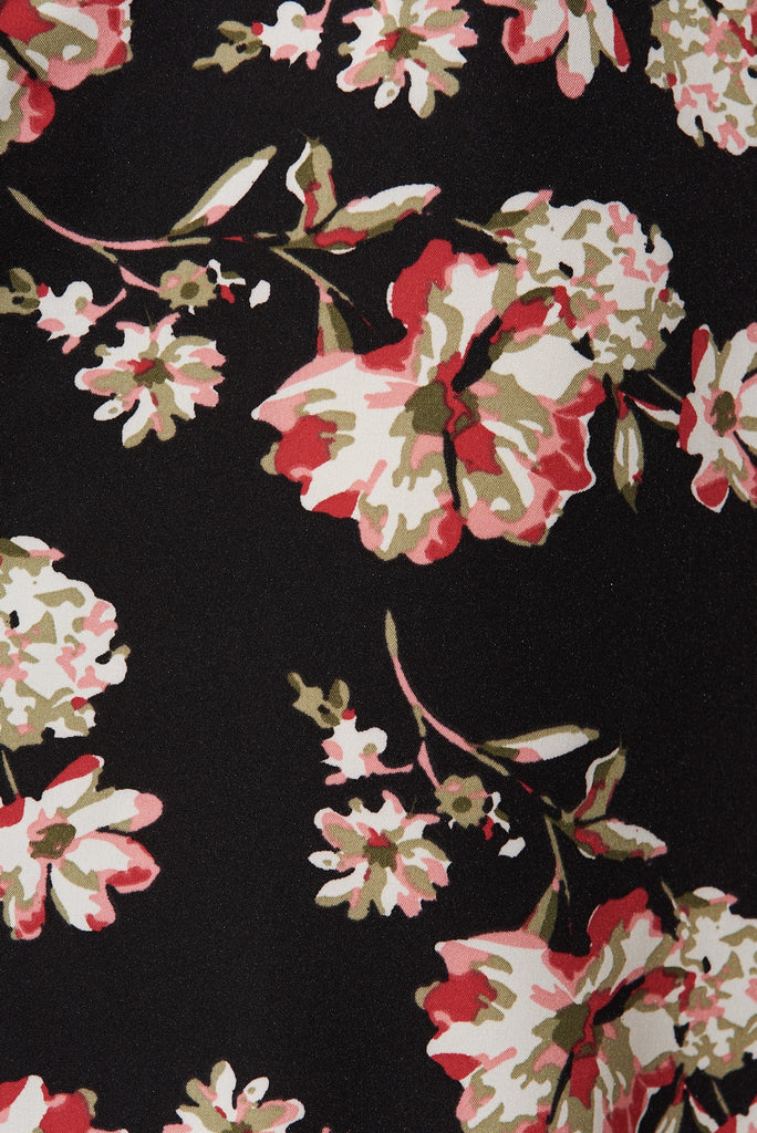 Maddison Shirt Dress In Black With Pink Floral - fabric