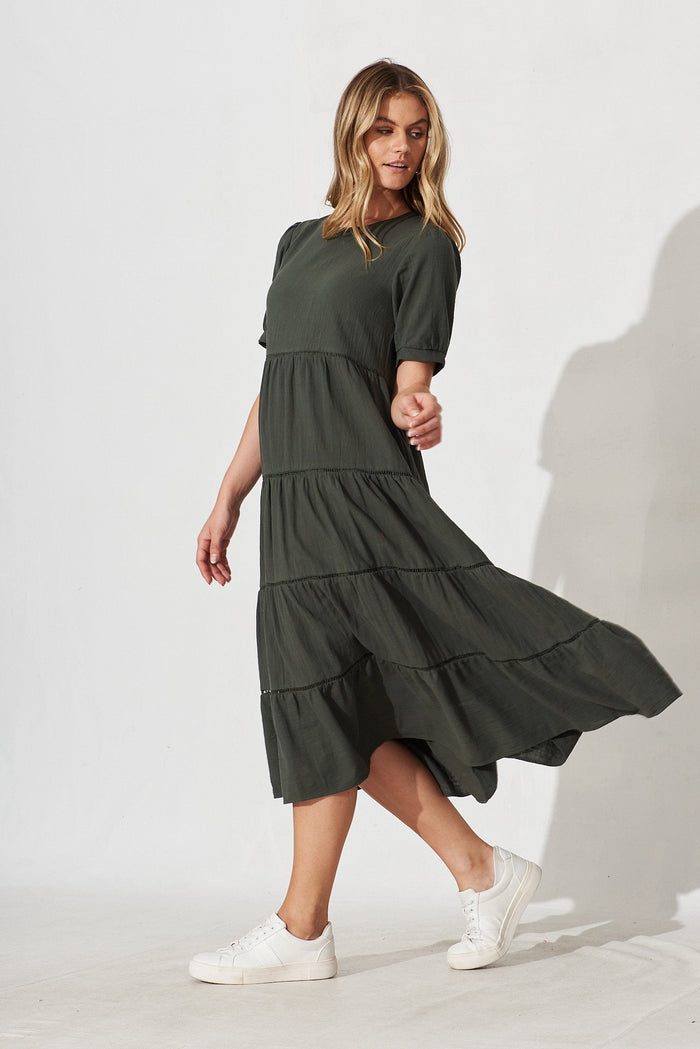 Shonda Midi Dress In Green Linen Blend - side
