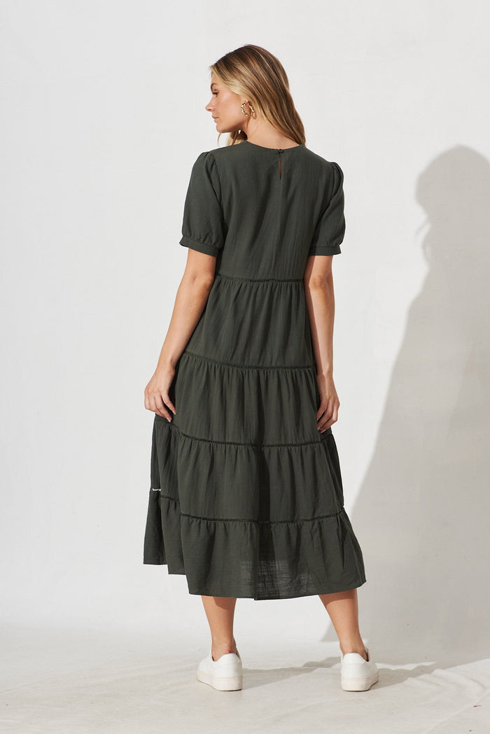 Shonda Midi Dress In Green Linen Blend - back